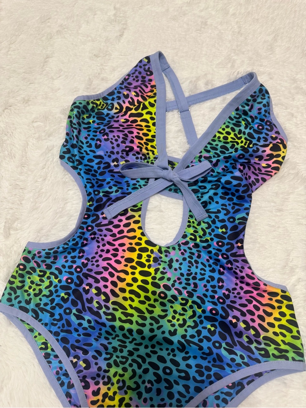 New 2x rainbow leopard bodysuit top Lisa frank festival rave outfit purple emo